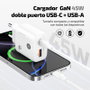 Tech One Tech TEC2245 Cargador de Pared GaN 45W USB-C y USB-A Blanco